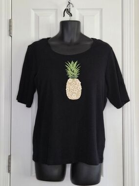 Karen Scott Black Pineapple Graphic Tee